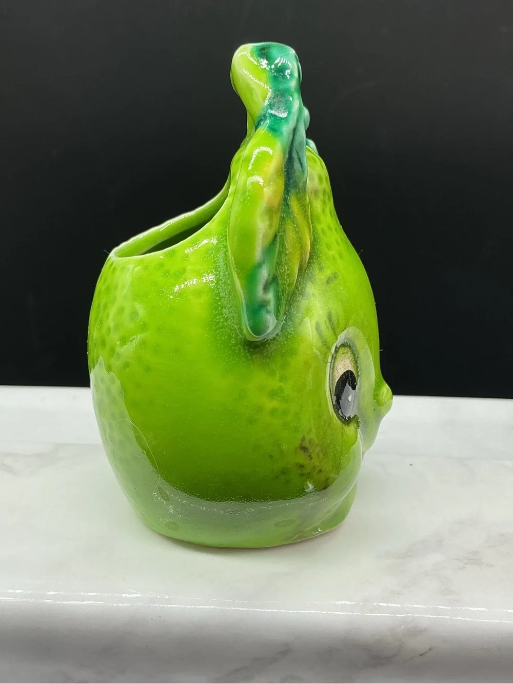 Enesco Glossy Lime Green Ceramic Fruit Toothpick Holder Anthropomorphic Vintage